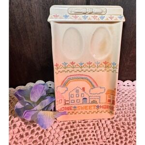 Vintage 1982 Home Sweet Home Ceramic Egg Rest‎ Plate Rainbow House Made in Japan